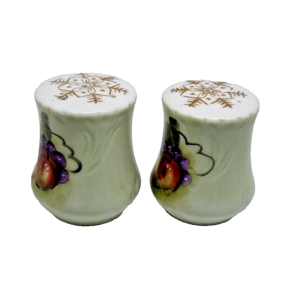 Lefton Hand Painted Green Fruit Porcelain Salt & Pepper Set Mid-Century Vintage